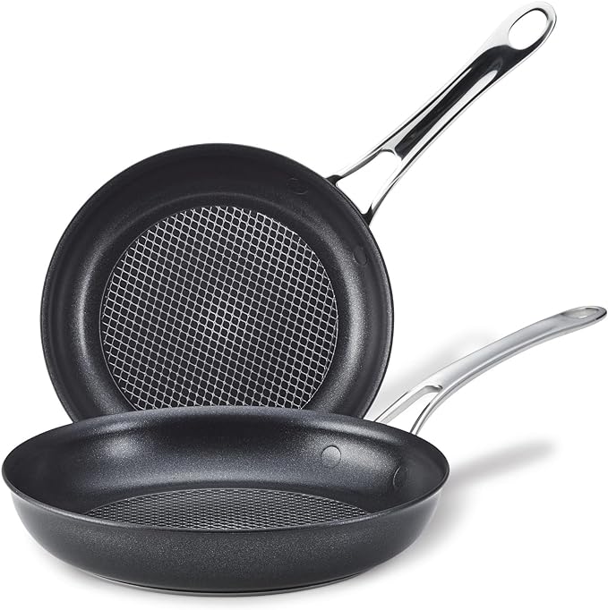 Anolon X Aluminum Nonstick Cookware Frying Pans/Skillet Set, 8.25 Inch and 10 Inch - Dark Gray