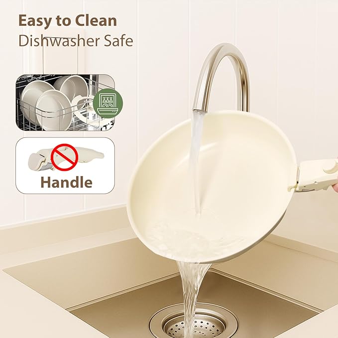 Pots and Pans Non Stick,16Pcs Ceramic Nonstick Cookware Sets, Induction Kitchen Set with Removable Handle, Cooking Frying Pans & Saucepans(PFOS, PFOA Free), Oven/Dishwasher/Fridge Safe, Space Saving