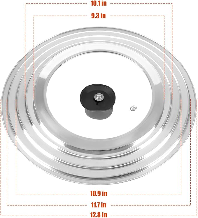 Universal Lids with Tempered Glass Top Fits 6, 7, 8 & 8.2, 9, 10, 11, 12, 12.5 Inch Cookware, Replacement Frying Pan Cover for Pots, Pans and Skillets, Cast Iron Lids for Space Saving