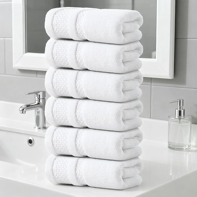 REDKISS Luxury Washcloths for Showering, 13x13 inch, 100% Cotton Premium Wash Cloths Set of 6, Super Soft and Highly Absorbent Face Towels for Bathroom, Spa, Gym and Hotel, White