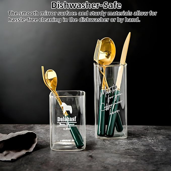 18-Piece Gold Silverware Set with Elegant Emerald Ceramic Handle,Premium Stainless Steel Flatware Set Service for 6,Mirror Polished Dishwasher Safe Luxury Cutlery Set for Home Restaurant