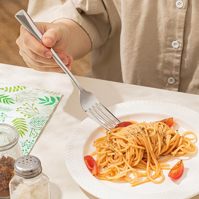 KINGSTONE 24 Piece Dinner Forks Set, 18/10 Stainless Steel Forks, Silver Food Grade Fork Set of 24, Metal Forks for Home, Kitchen, Weddings, Parties or Restaurant, Dishwasher Safe-8.18inches