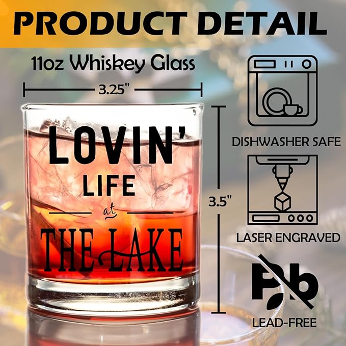 kunlisa Lake House Gifts Whiskey Glasses, Lake Lovers Gifts, Lakes House Essentials 10 oz Drinking Rocks Glasses for Women Men Whisky Cocktail Scotch Bourbon Liquor