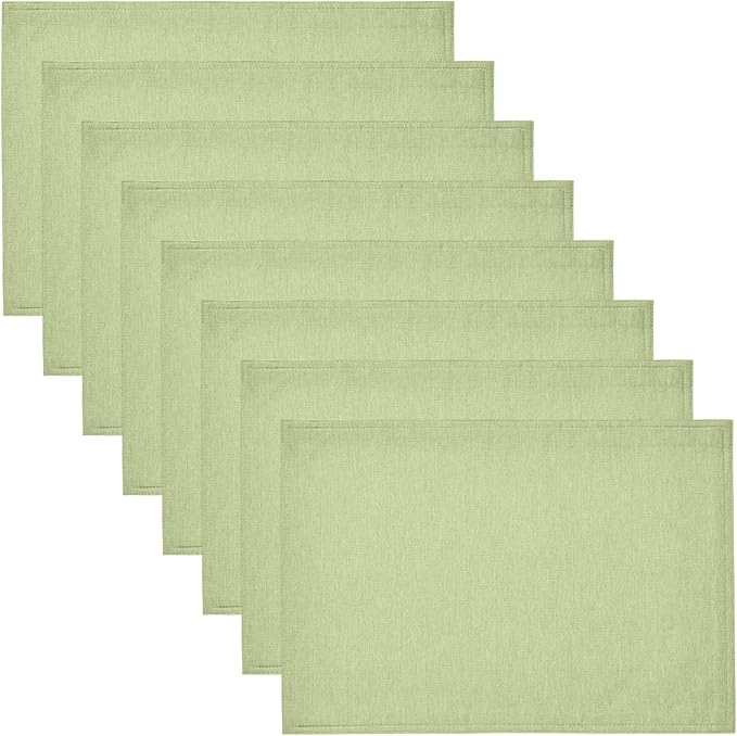 Cloth Place Mats Set of 8–Reusable Rectangular Waterproof Fabric Polyester Washable Wipeable Heat Resistant Linen for Kitchen Dining Dinner Restaurant Wedding Table(Mint Green/13x19 Inch)