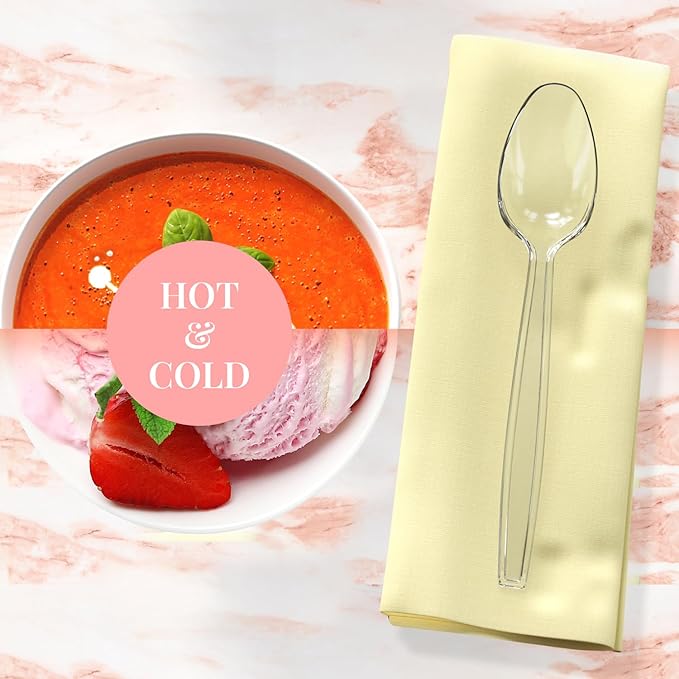 Prestee 500 Count Clear Plastic Spoons - 6 Inch Heavy Duty Plastic Spoons Disposable Bulk Pack - Elegant and Durable Clear Silverware Suitable for Events, Dinner, Banquets, Parties, and Gatherings