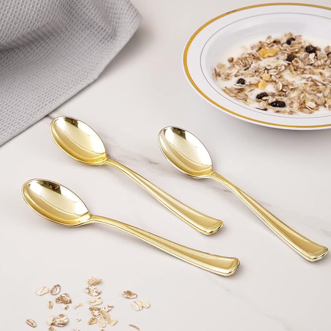 Liacere 200 Pack Gold Plastic Spoons - 6.7 inch Heavy Duty Plastic Spoons - Heavyweight Gold Disposable Spoons for Parties & Weddings & Restaurants & Christmas & New Year