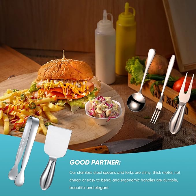 Patelai Charcuterie Board Accessories Cheese Spreader Knife Set Charcuterie Utensils Butter Knife Stainless Steel Mini Serving Tongs Spoons Appetizer Forks for Pastry Christmas(Silver,20 Pieces)