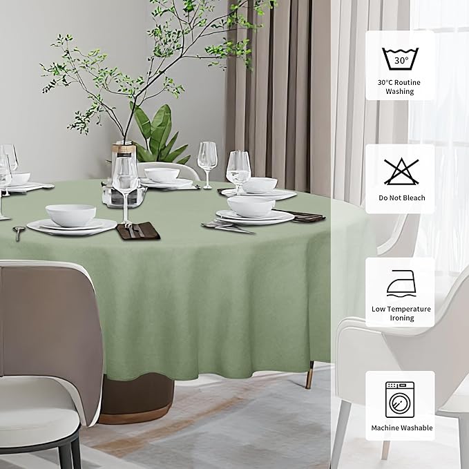Easy-Going Faux Linen Waterproof Spill-Proof Tablecloth Stain Resistant Round Table Cloth Wrinkle Free Decorative Fabric for Kitchen, Dining, Party, Weddings, Restaurants (60 in-Round, Sage Green)