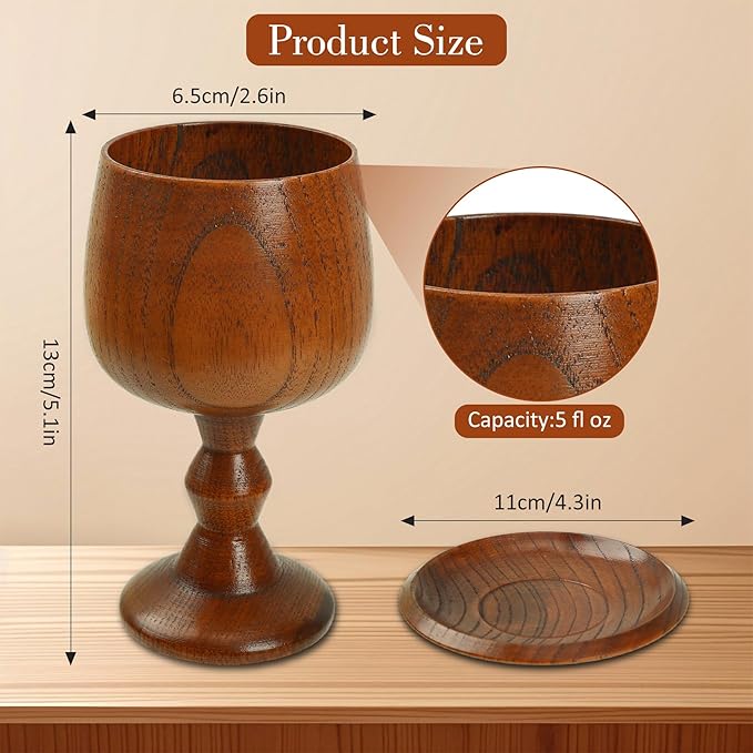 Chalice Cup Wooden, Communion Goblet with Tray & Gift Bag, Communion Chalice Wooden Goblet, Handmade Vintage Wine Cup (5.1 inches)