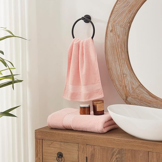 COZYART Pink Bathroom Towel Set 6Pcs, 100% Turkish Cotton Bath Towel Sets for Bathroom, Soft Absorbent, 650 GSM Luxury 6 Pcs with 2 Bath Towels, 2 Hand Towels, 2 Washcloths