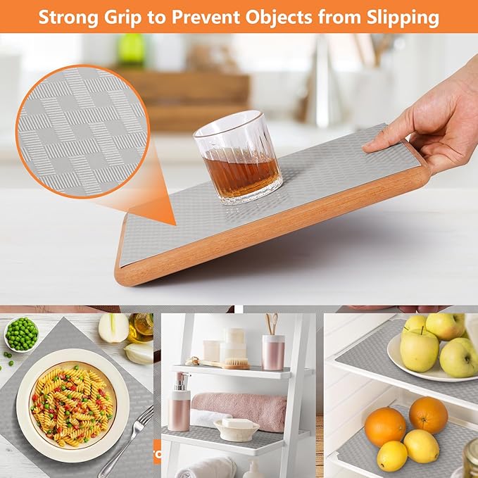 Light Gray Shelf Liners for Kitchen Cabinets Refrigerator Liners Waterproof & Oil-Proof Kitchen Cupboard Liner Drawer Mats EVA Material Non Adhesive Fridge Liner for Shelves 11.8 x 118 Inches