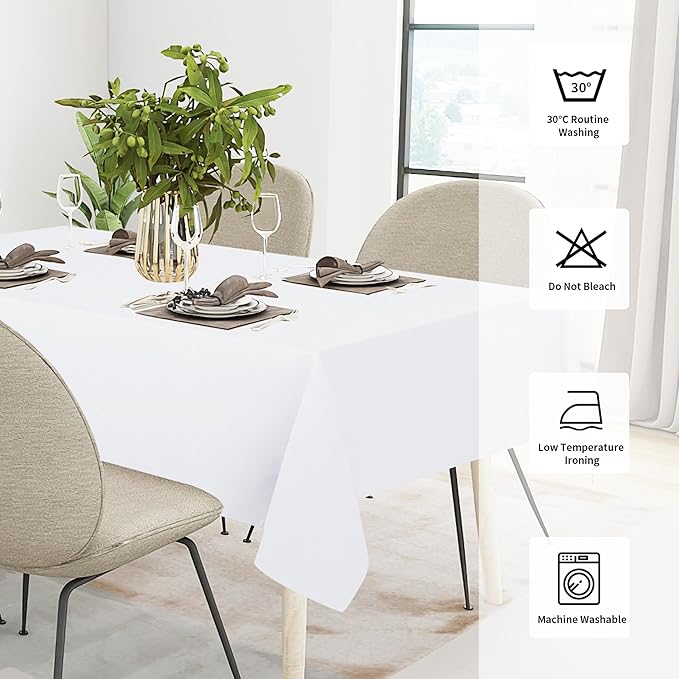 Easy-Going Faux Linen Waterproof Spill-Proof Tablecloth Stain Resistant Rectangle Table Cloth Wrinkle Free Decorative Fabric for Kitchen, Dining, Party, Weddings, Restaurants (60x84 in, White)