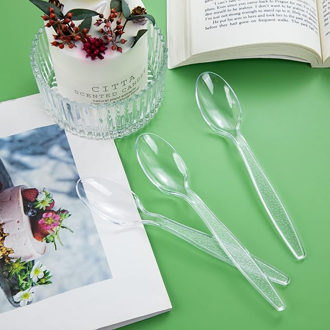 Ciaell 500PCS Clear Plastic Spoons - Heavy Duty Plastic Cutlery - 6.7inch Heavyweight and Disposable Clear Spoons for Parties Weddings Restaurant