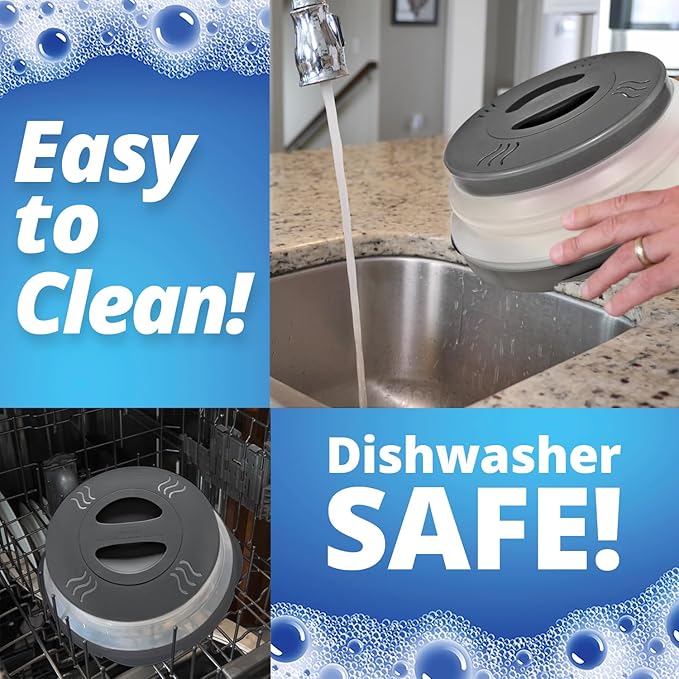 HOVER COVER Magnetic Microwave Splatter Cover with High Power, Strongest Magnetic Grip, Collapsible 12-Inch BPA-Free Food Lid, Vented Plate Guard, Dishwasher Safe, Space-Saving Storage - Gray, 2-Pack