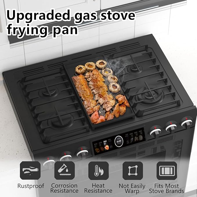 WB31X24738 Heavy-duty Cast Iron Griddle Replacement for GE Stove WB31X24998 Center Griddle Plate General Electric Gas Range Stove Top Grid JGB700SEJ4SS JGSS66SEL3SS Flat Top Pan