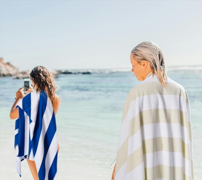 WILFA Extra Large Beach Towel - Oversized Mircofiber Beach Towel 40'' x 70'', XL Striped Lightweight Pool Towel, Big Cabana Swim Travel Towel for Adults Mens Women,Grey