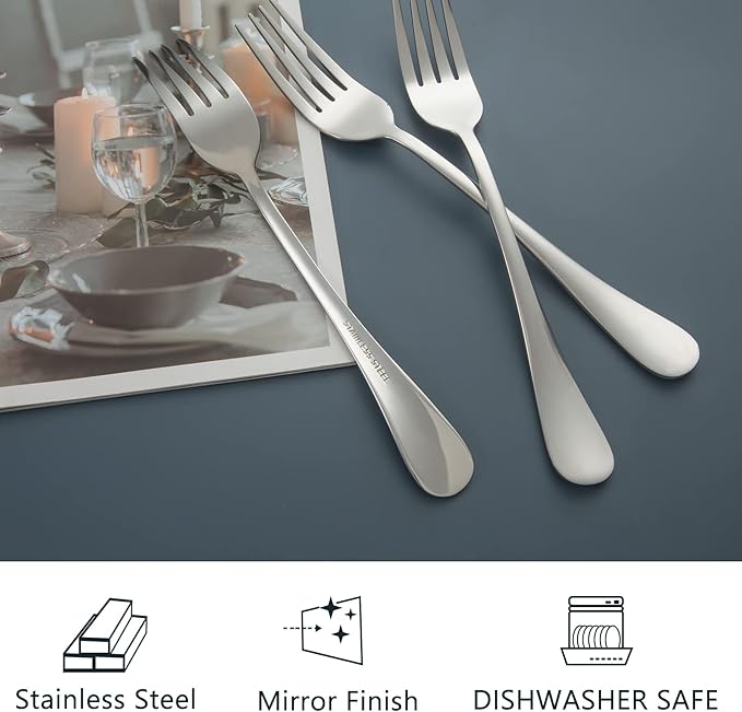 Stainless Steel Dinner Forks Set of 12, 6.7 Inch, Mirror Finish, Dishwasher Safe