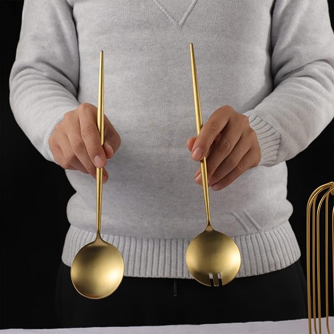 Salad Servers,Spoon and Fork Set 11.41 inch,18/10 Stainless Steel Salad Serving Titanium Plating (Black)