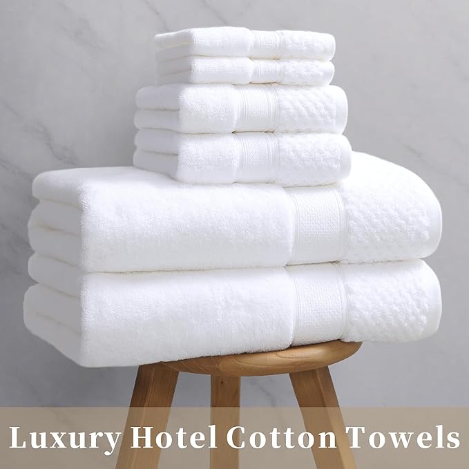 VOOVA & MOVAS Luxury Hotel-Grade Washcloths 6PC (12"X12",580GSM)- 100% Cotton, Ultra-Soft & Highly Absorbent, Long-Lasting Durability, Body and Face Wash Cloths, Face Towels for Bathroom,Solid White