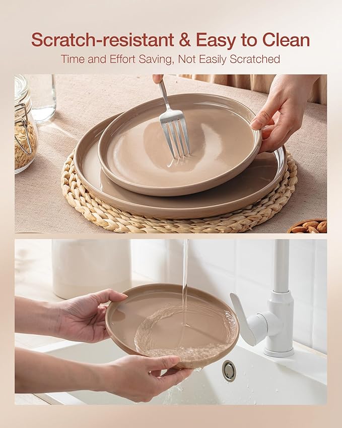 Famiware Milkyway Stoneware Dinnerware Sets with Mugs, Service for 6 (24 Pieces), Plates and Bowls Sets -Scratch Resistant, Microwave and Dishwasher Safe Dishes Set, Cinnamon Brown