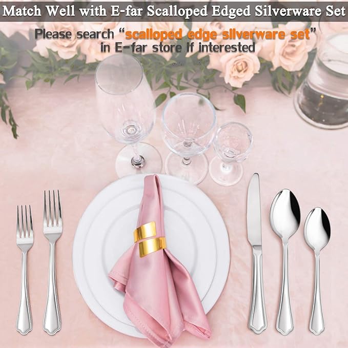 Salad Forks Set of 12, E-far 6.7 Inch Stainless Steel Dessert Forks for Home, Kitchen or Restaurant, Non-toxic & Mirror Polished, Scalloped Edge & Dishwasher Safe