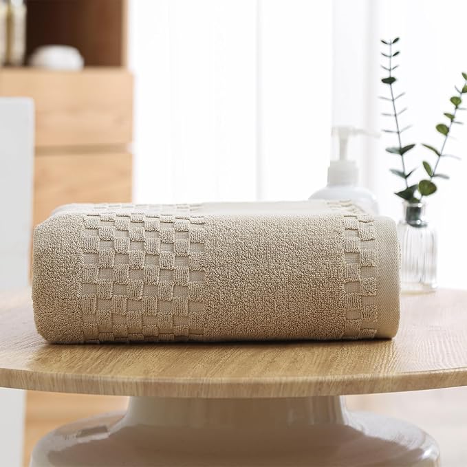 XIQ Bath Sheets 600GSM Combed Cotton Super Soft Luxury Bath Towels Extra Large Shower Towels for Bathroom (Beige,1PCS)