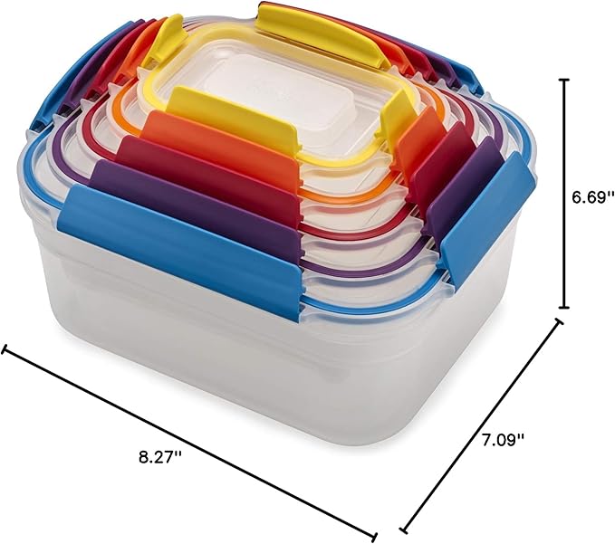 Joseph Joseph Nest Lock Plastic BPA Free Food Storage Container Set with Lockable Airtight Leakproof Lids, 10-Piece, Multi-Color