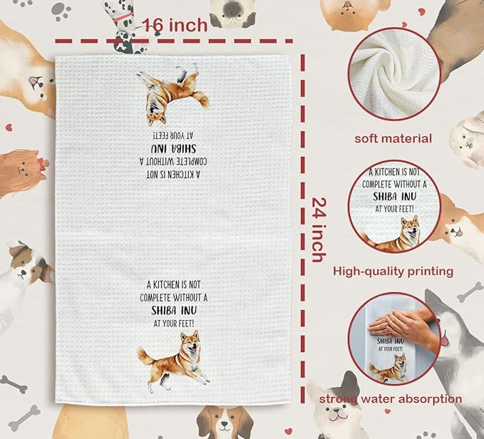 Shiba Inu Kitchen Towels Set of 2, Shiba Inu Gifts, Shiba Inu Dog Decorative Hand Towels, Shiba Inu Dog Dishcloths Dish Towels Tea Towels for Kitchen, Dog Bathroom Kitchen Decor, 16x24inch