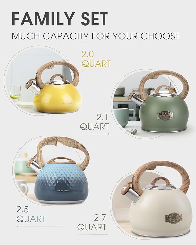 Tea Kettle for Stovetop, 2.1 Quart Loud Whistle Stovetop Teapots,Food Grade Stainless Steel Tea kettles for Stove Top with Anti-hot Ergonomic Handle,Suitable for All Heat Sources