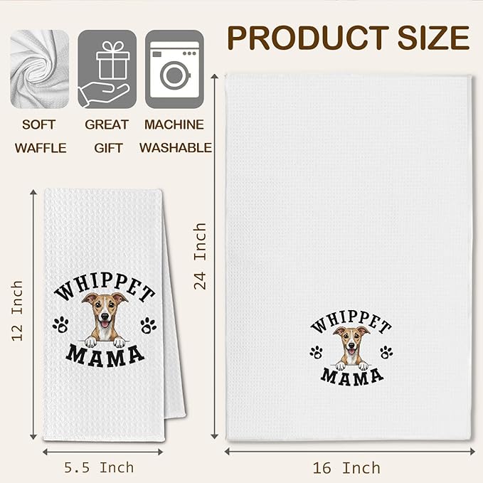 Whippet Kitchen Towels, Dog Mama Whippet Gifts for Women & Dogs Moms, Dog Lover Gifts Decorative Hand Towels for Bathroom, 16x24 Inch
