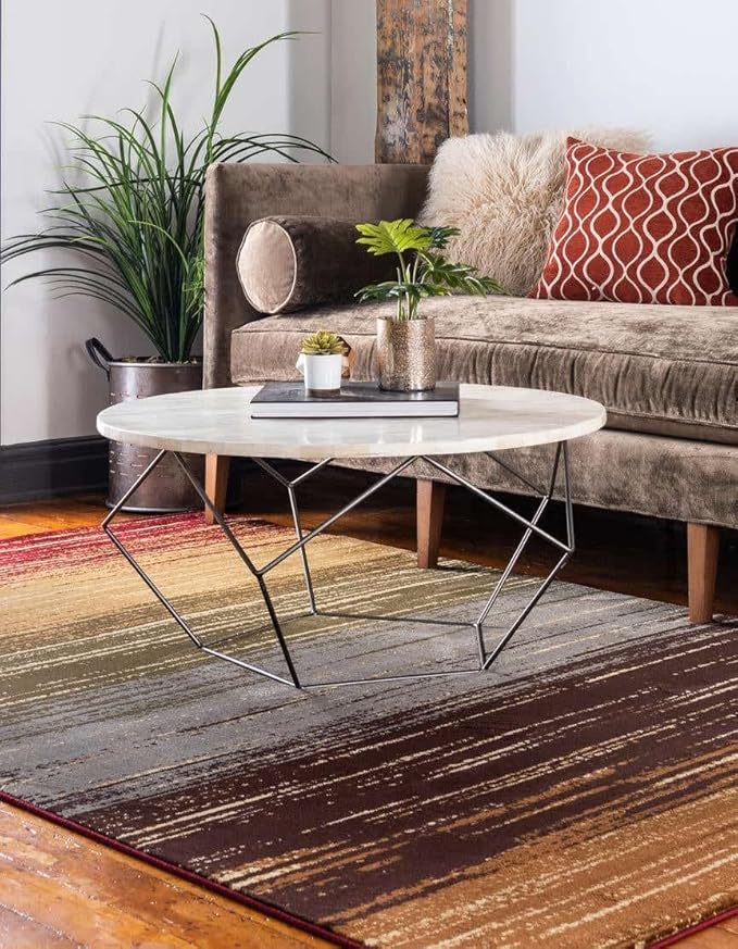 Unique Loom Barista Collection Area Rug - Mundo Nova (6' 1" x 9' Rectangle, Beige/Blue)