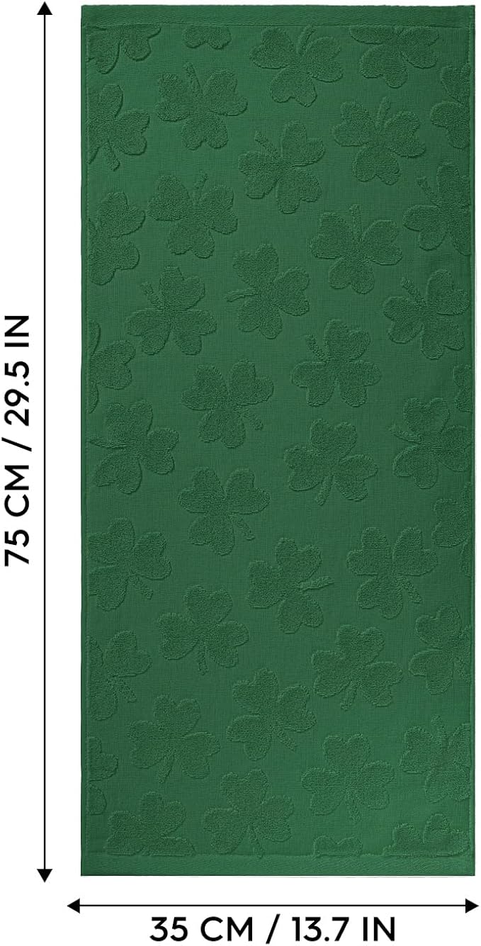 Artoid Mode 2 Pcs Dark Green 3D Shamrock Jacquard Patrick Hand Towels for Bathroom, 100% Cotton Soft Absorbent Bathroom Decor Towels, 13.7 x 29.5 Inch