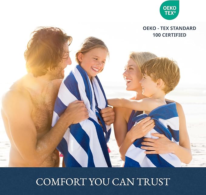 LANE LINEN 100% Cotton Beach Towel - 2 Pack Beach Towels Oversized, Cabana Stripe Large Beach Towel, Soft & Quick Dry Pool Towels, Beach Essentials for Women, Quick Dry Towel (36" x 72”) - Blue