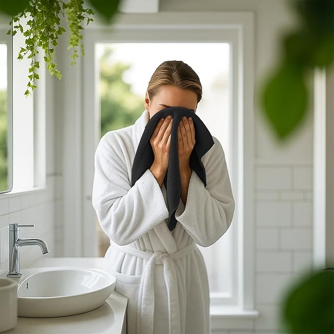 RIVERSIDE 12 Pack Washcloths - 12x12 Inches, 400 GSM, 100% Ring-Spun Cotton - Soft, Absorbent & Durable Face and Body Towels - for Bathroom, Spa, Gym, Makeup Removal & Everyday Use - Black