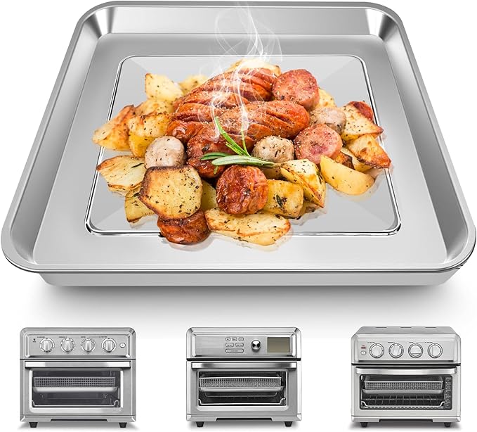 Air Fryer Tray Replacement for Cuisinart TOA-60 TOA-65 TOA-70 Toaster Air Fryer Convection Oven, 12.4 * 11'' Non-stick Mesh Air Fryer Steel Basket Wire Rack Accessories Parts, Dishwasher Safe