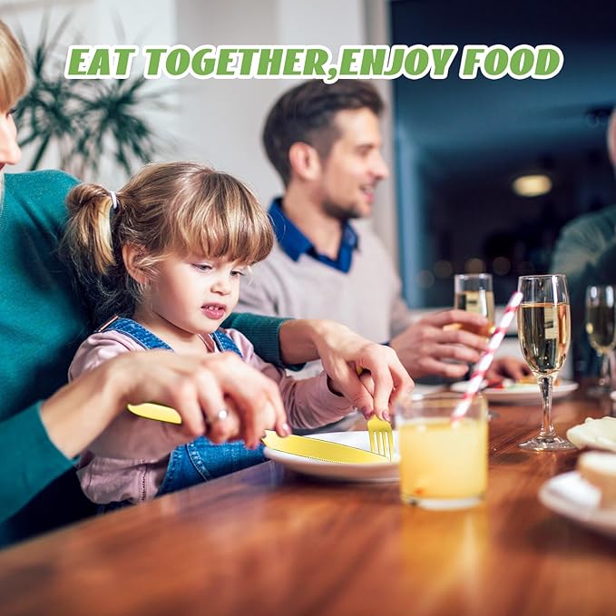 Nuenen 50 Pieces Stainless Steel Forks Silverware Set Dinner Forks and Knives Flatware Tableware Cutlery Set for Kitchen Restaurant(7.1 x 1 Inch, 8.4 x 0.7 Inch,Gold)