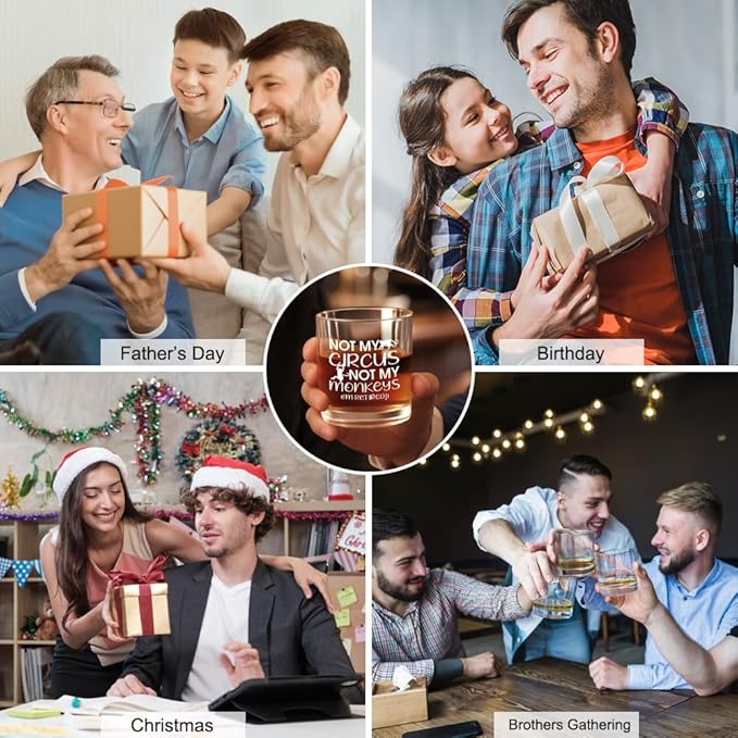 Not My Circus Not My Monkeys I'm Retired Whiskey Glass, Funny Retirement Gifts for Coworker, Christmas Birthday Thank You Gifts for Mom Dad, Appreciation Present for Men Women