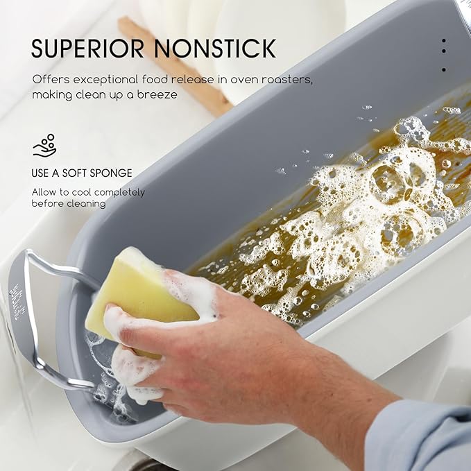 Roasting Pan, 17 Inch x 13 Inch Roaster with Removable Rack, Nonstick Roaster Pan for Roasting Turkey, Meat & Vegetables (Beige)