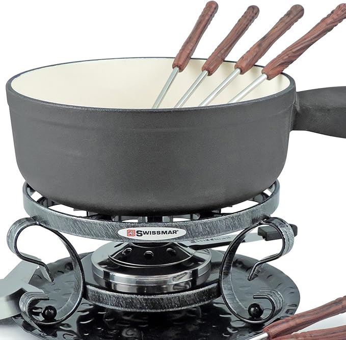 Swissmar Lugano Cast Iron Cheese Fondue Pot Replacement, 2 QT / 2 L – Compatible with Swissmar Lugano Fondue Sets – Ideal for Melting Cheese, Chocolate, & Caramel – Matte Black