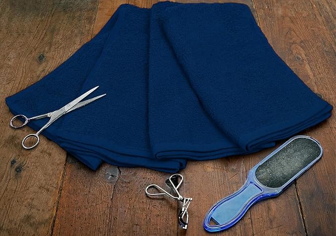 Softolle Salon Towels – Pack of 24 (16"x27") 100% Cotton Ring Spun (Not Bleach Proof) Ultra Soft, Highly Absorbent Hand Towels – Bulk for Spa, Gym & Salon (Navy Blue)