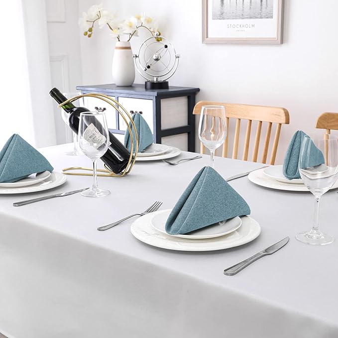 H.VERSAILTEX Linen Textured Cloth Napkins Set of 12 (18" X 18") Linen Textured Dinner Napkins Waterproof Extra Soft Thick Durable Reusable Napkins with Hemmed Edges, Heather Stone Blue