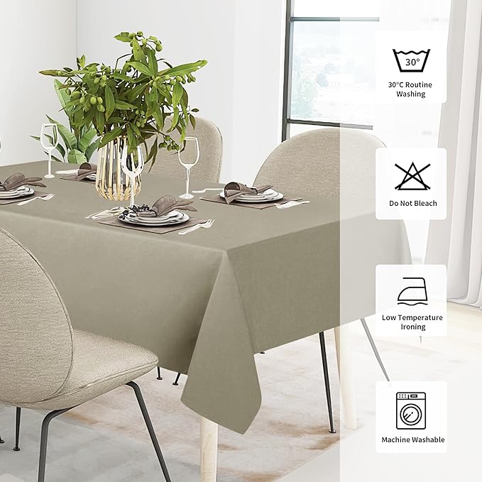 Easy-Going Faux Linen Waterproof Spill-Proof Tablecloth Stain Resistant Rectangle Table Cloth Wrinkle Free Decorative Fabric for Kitchen, Dining, Party, Weddings, Restaurants (52x70 in, Khaki)