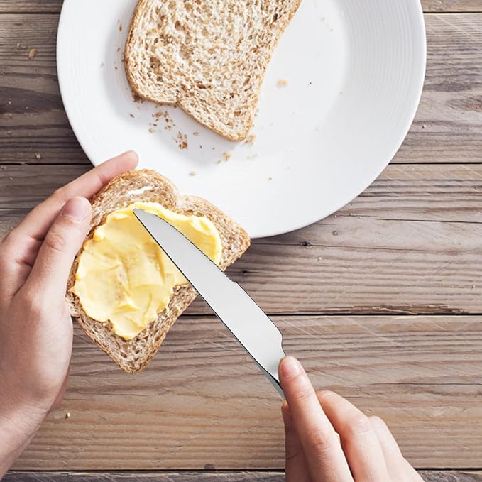 E-far Dinner Knives Set of 12, 8.9 Inch Stainless Steel Serrated Steak Butter Knife for Home Kitchen Restaurant, Modern Design & Square Edge, Mirror Finish & Dishwasher Safe