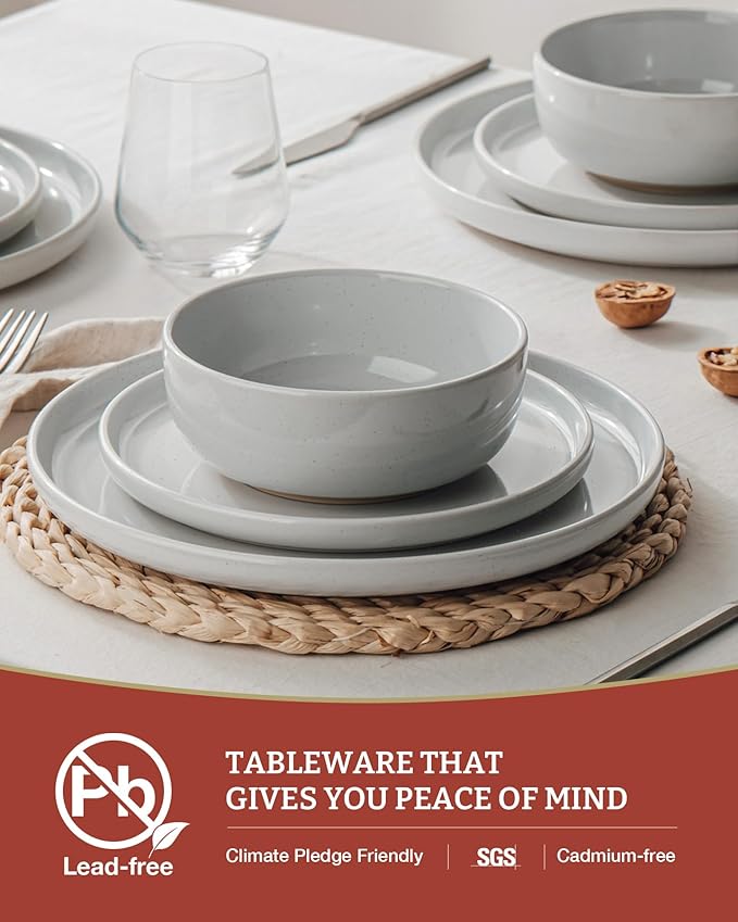 Famiware Milkyway Plates and Bowls Set, 18 Pieces Dinnerware Sets, Dishes Set for 6, Light Gray