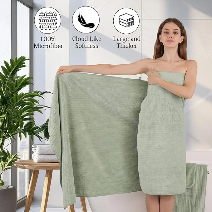18 Piece Family Bath Towel Set Include 6 Bath Towels,6 Hand Towels and 6 Washcloths Soft Bathroom Towel with Hanging Loops,Highly Absorbent Quick Dry Towels Set for Bathroom,Hotel and Spa-Green