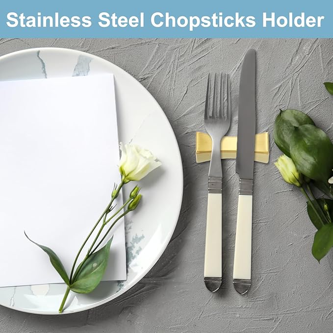 uxcell 2pcs Chopstick Rest, 304 Stainless Steel Chopsticks Holder 2"x0.7"x0.66", Household Tableware Kitchen Tools for Fork Teaspoon, Rose Gold