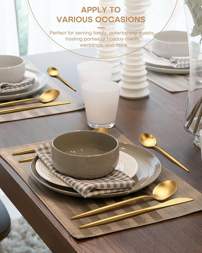 Gold Silverware Set,Ollex 20 Pieces Flatware Set for 4,Matte Utensil set with Stainless Knives Gold Forks and Spoons Tableware Cutlery Set with Satin Finish Dishwasher Safe