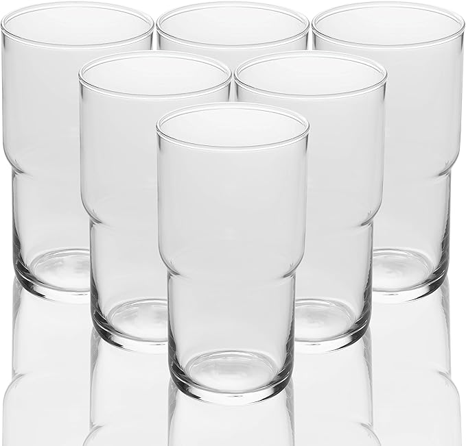 LEMONSODA Stackable Iced Coffee Glasses Set of 6, 48-15 and 21oz Drinking Glasses for Lattes, Tea, Coffee, and Water (21oz, Set of 48)(2095)