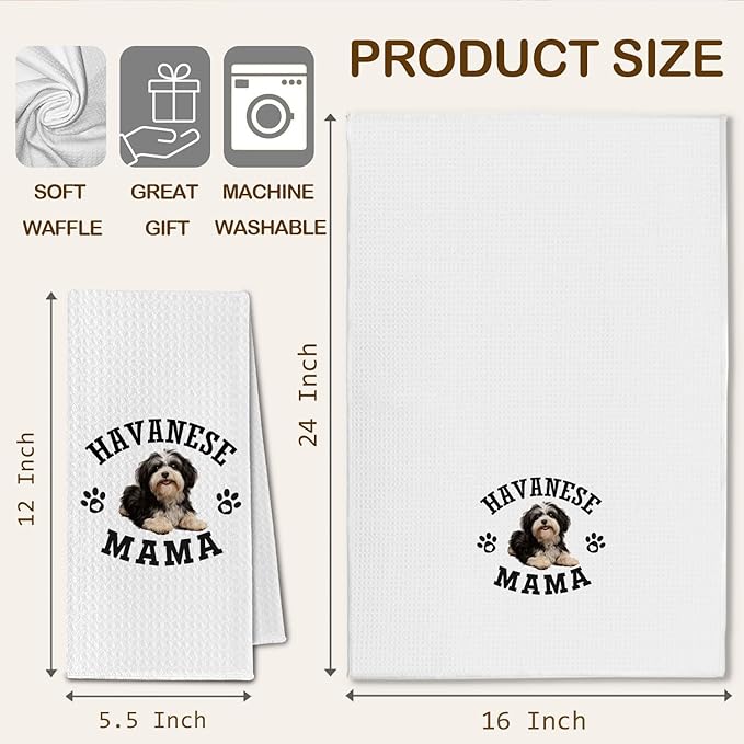 Havanese Mama Kitchen Towels, Dog Mama Maltese Gifts for Women & Dogs Moms, Dog Lover Gifts Decorative Hand Towels for Bathroom, 16x24 Inch