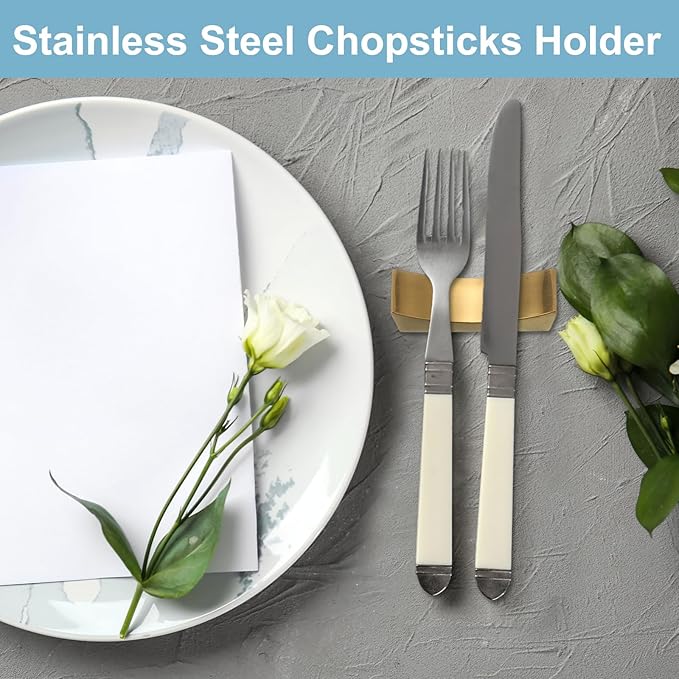 uxcell 2pcs Chopstick Rest, 304 Stainless Steel Chopsticks Holder 2.32" x 0.7" x 0.74", Household Tableware Kitchen Tools for Spoon Fork Teaspoon Dining Tool Rest, Rose Gold